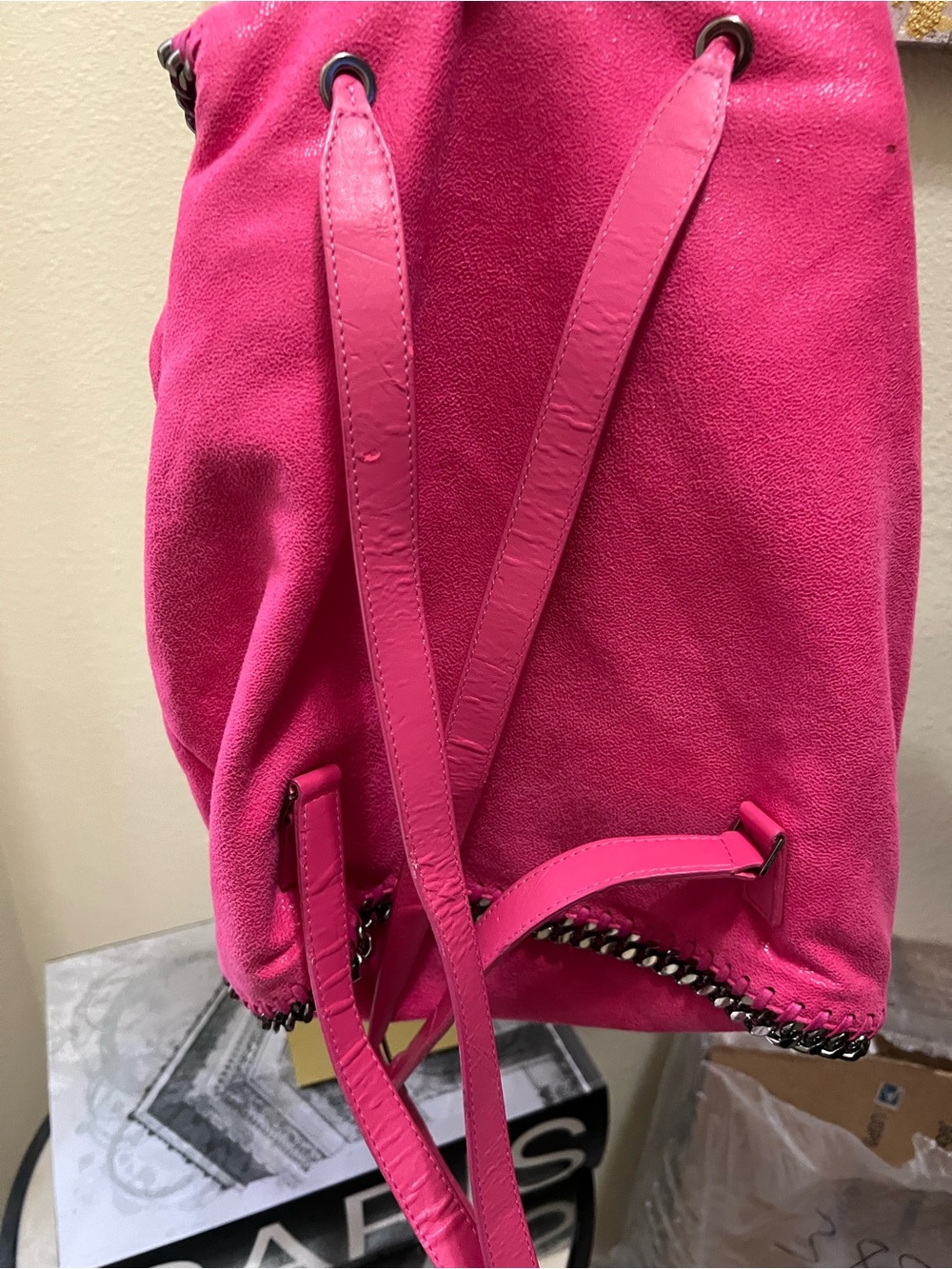 Stella McCartney Vibrant Hot Pink Chain-Trim Backpack - Picture 3 of 14
